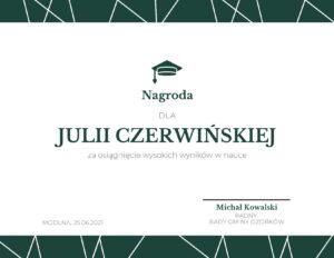 Nagroda dla Julii Czerwińskiej, absolwentki Szkoły Podstawowej w Modlnej